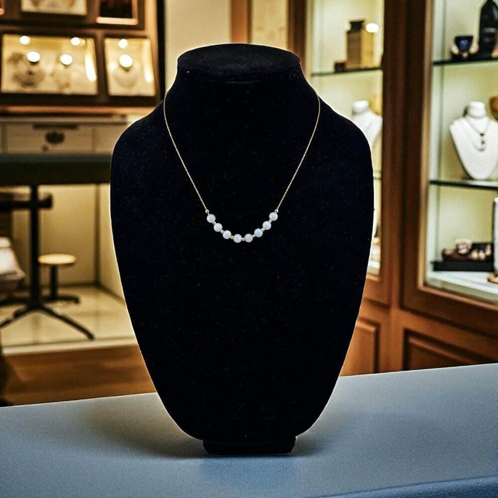 Dainty Light Blue Green Jade Necklace 24KT Gold Filled Chain and Spacer Beads